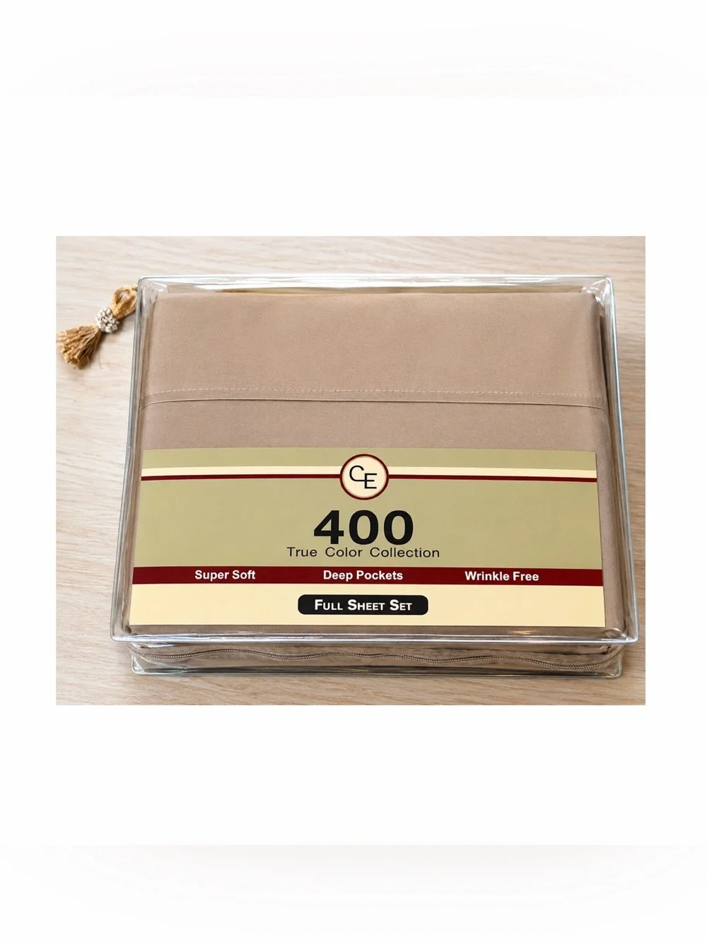 CE 400 Thread Count Full Sheet Set Taupe Brown Deep Pocket Wrinkle Free New